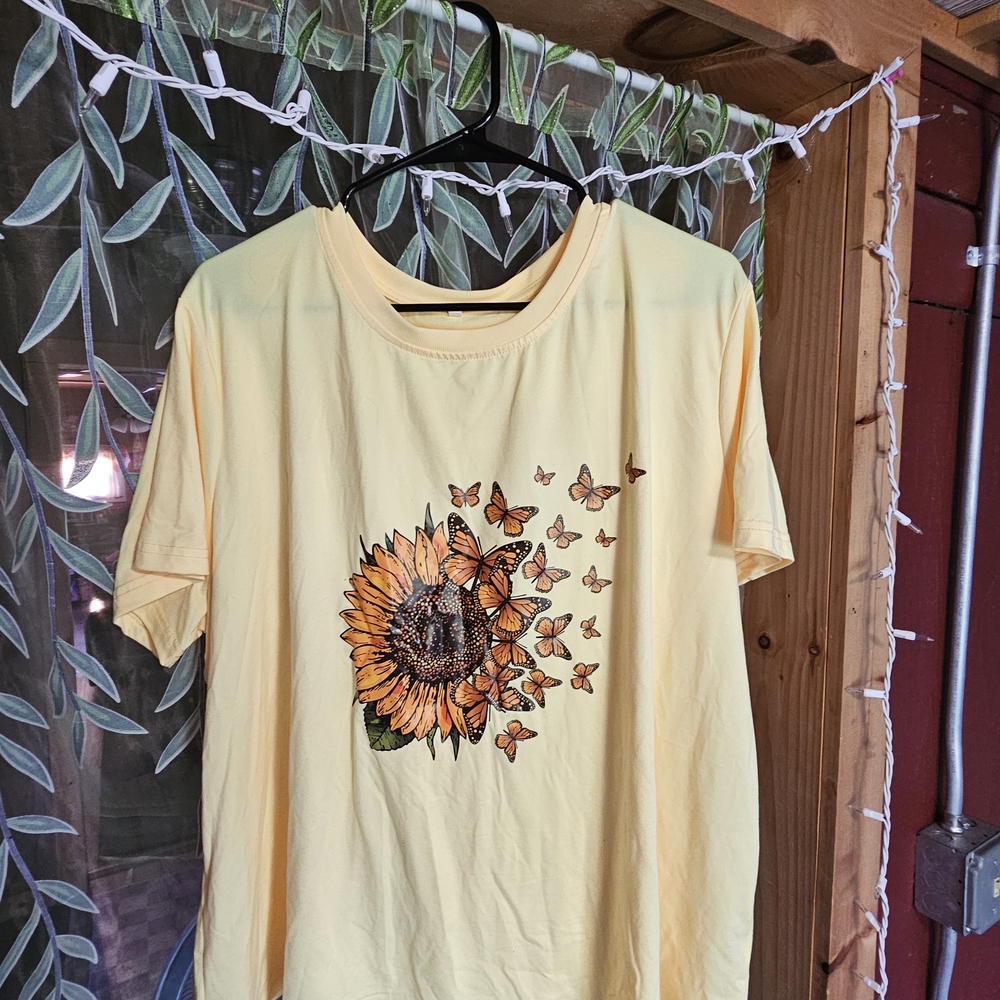 Yellow Sunflower and Butterfly T-Shirt